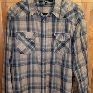 Carbon Blue and Gray Plaid Casual Button Down Shirt
